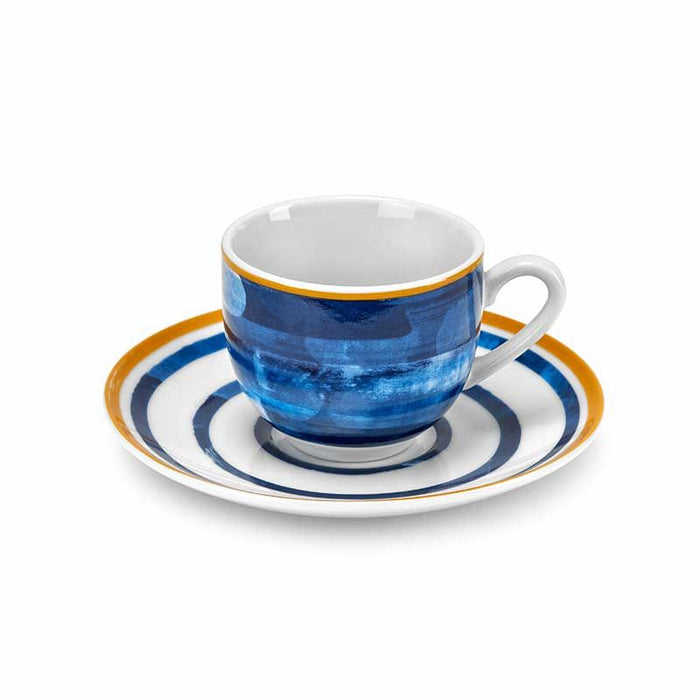 FADE BLUE MARINE SET 6 TAZZINE DA CAFFE' CON PIATTINO IN PORCELLANA 100ML